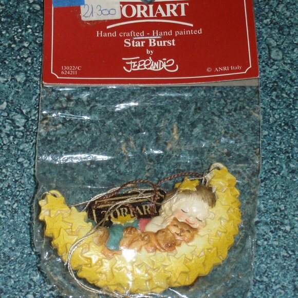 Anri Toriart "Star Burst" Ferrandiz - Sleeping Cat And Child Christmas Ornament! - Picture 1 of 3